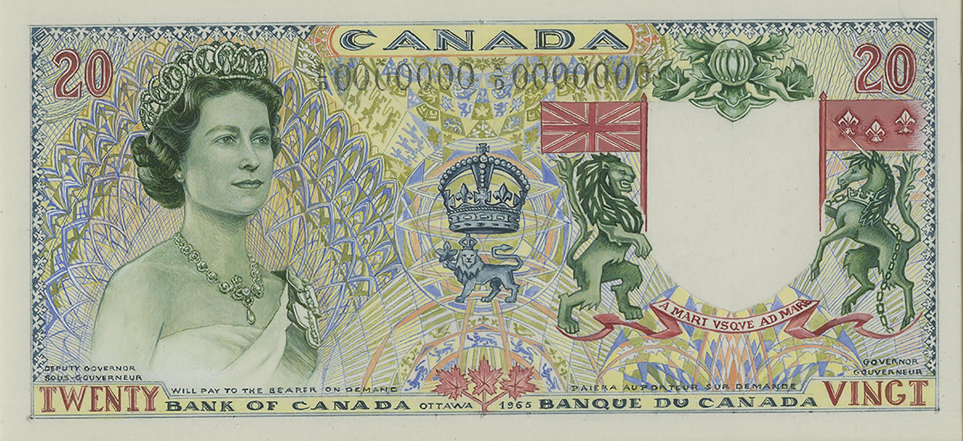 Diaporama de dix modèles de billets de banque dessinés à la main et aux illustrations différentes.