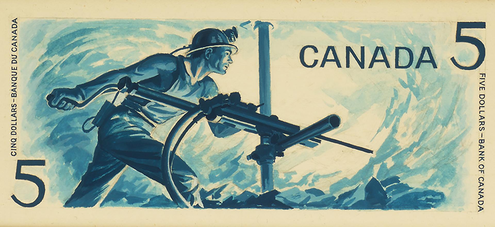 Diaporama de cinq modèles de billets de banque dessinés à la main et ornés de couleurs et d’illustrations différentes.