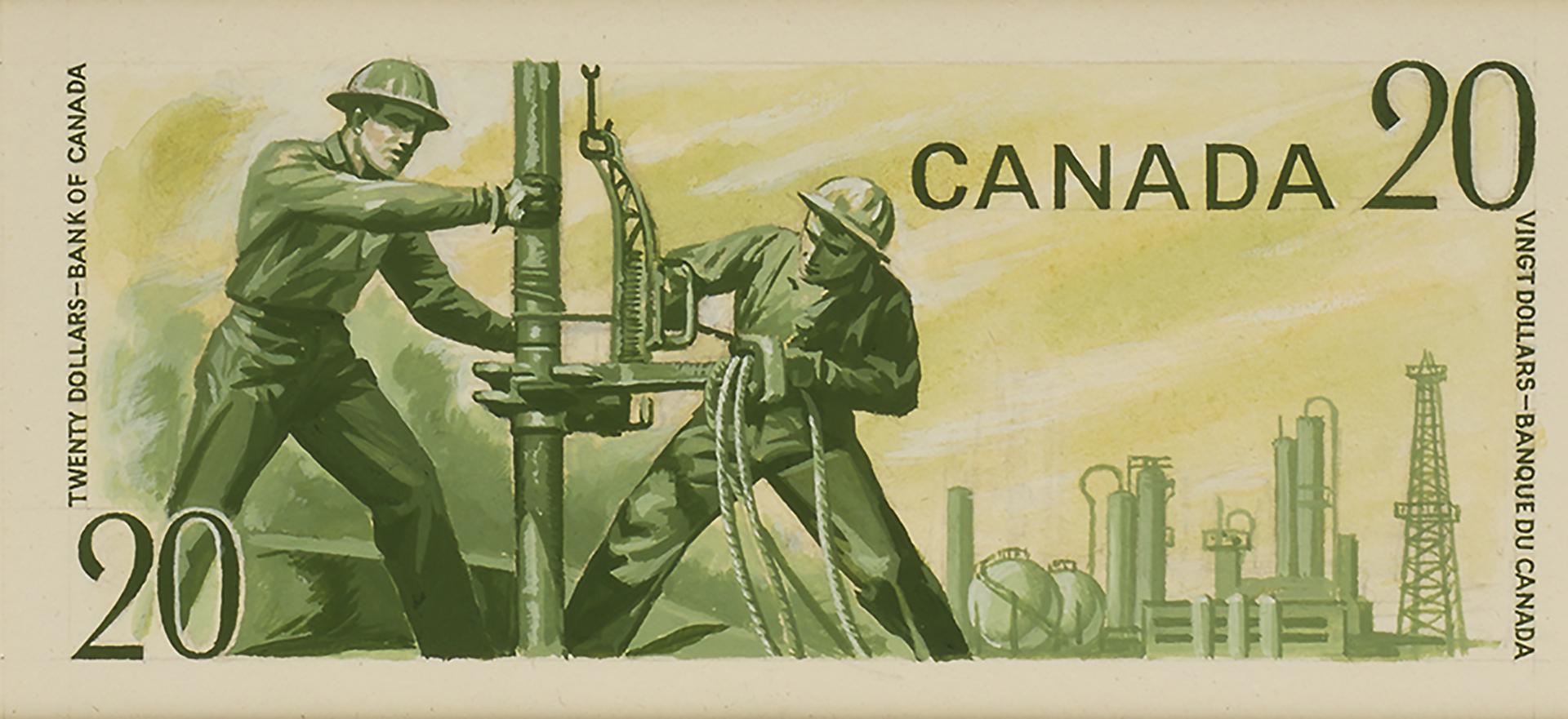 Diaporama de cinq modèles de billets de banque dessinés à la main et ornés de couleurs et d’illustrations différentes.
