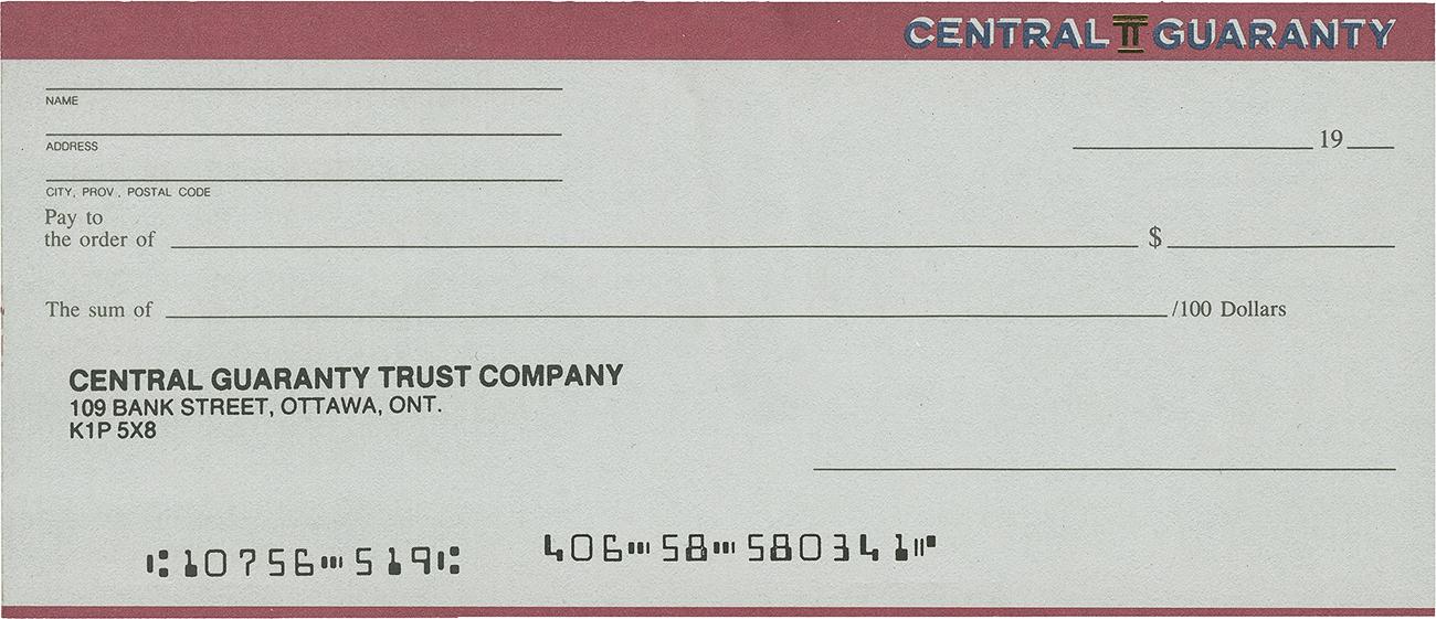 Petit document de papier gris avec du texte imprimé en noir, une bande rouge et le nom de l’entreprise en haut. 