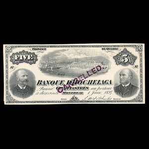 Canada, Banque d'Hochelaga, 5 piastres : 1 juin 1894