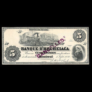 Canada, Banque d'Hochelaga, 5 piastres : 1 septembre 1880