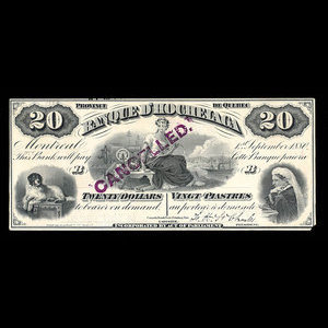 Canada, Banque d'Hochelaga, 20 dollars : 1 septembre 1880