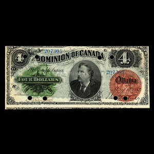 Canada, Dominion du Canada, 4 dollars : 1 mai 1882
