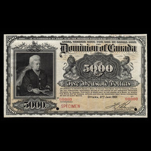 Canada, Dominion du Canada, 5,000 dollars : 2 janvier 1901