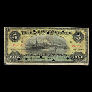 Canada, Bank of Vancouver, 5 dollars : 2 mai 1910