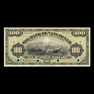 Canada, Bank of Vancouver, 100 dollars : 2 mai 1910