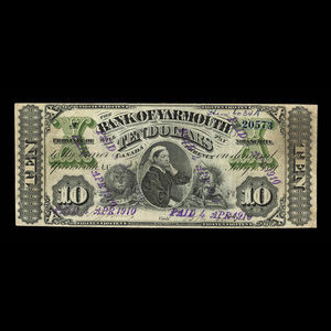 Canada, Bank of Yarmouth, 10 dollars : 1 juillet 1891