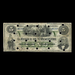 Canada, Banque de St. Hyacinthe, 5 dollars : 1 juillet 1880