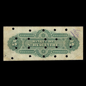 Canada, Banque de St. Hyacinthe, 5 dollars : 1 juillet 1880