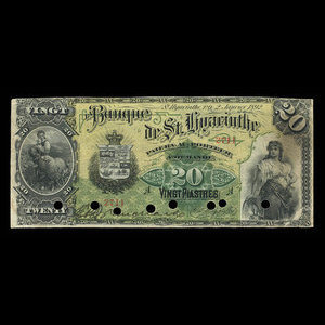 Canada, Banque de St. Hyacinthe, 20 dollars : 2 janvier 1892