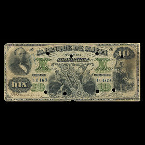 Canada, Banque de St. Jean, 10 dollars : 1 avril 1881