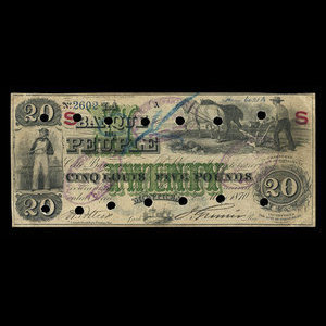 Canada, Banque du Peuple (People's Bank), 20 dollars : 2 mai 1870