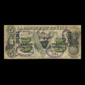Canada, Banque du Peuple (People's Bank), 5 dollars : 2 mai 1882