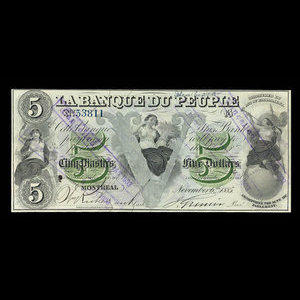 Canada, Banque du Peuple (People's Bank), 5 dollars : 6 novembre 1885