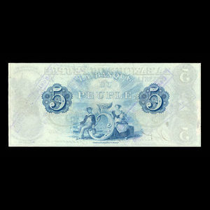 Canada, Banque du Peuple (People's Bank), 5 dollars : 6 novembre 1885