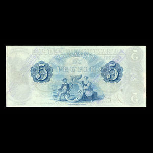 Canada, Banque du Peuple (People's Bank), 5 dollars : 6 novembre 1885