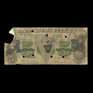 Canada, Banque du Peuple (People's Bank), 5 dollars : 6 novembre 1885