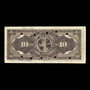 Canada, Banque Internationale du Canada, 10 dollars : 17 octobre 1911