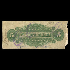 Canada, Banque Ville-Marie, 5 dollars : 2 janvier 1873