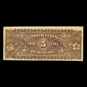 Canada, Commercial Bank of Manitoba, 5 dollars : 1 mai 1885