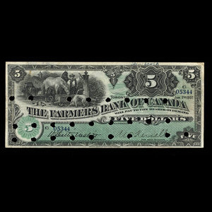 Canada, Farmers Bank of Canada, 5 dollars : 2 janvier 1907