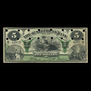 Canada, St. Stephen's Bank, 5 dollars : 1 février 1892