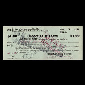 Canada, Corporation Rivière-du-Moulin, 1 dollar : 6 janvier 1934