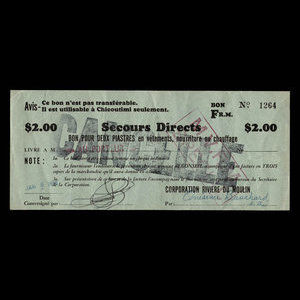 Canada, Corporation Rivière-du-Moulin, 2 dollars : 6 janvier 1934