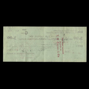Canada, Corporation Rivière-du-Moulin, 3 dollars : 10 février 1934