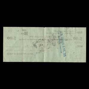 Canada, Corporation Rivière-du-Moulin, 5 dollars : 24 février 1934