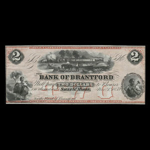Canada, Bank of Brantford, 2 dollars : 1 novembre 1859