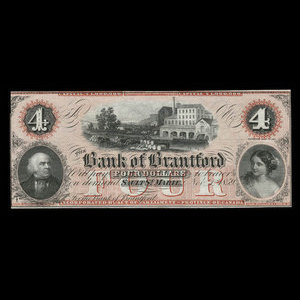Canada, Bank of Brantford, 4 dollars : 1 novembre 1859