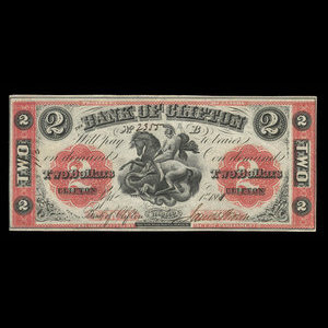 Canada, Bank of Clifton, 2 dollars : 1 septembre 1861