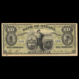 Canada, Bank of Ottawa (The), 10 dollars : 2 novembre 1880