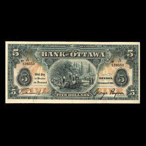Canada, Bank of Ottawa (The), 5 dollars : 1 septembre 1913
