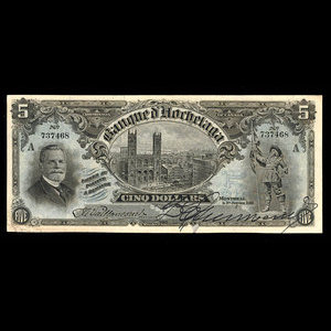 Canada, Banque d'Hochelaga, 5 dollars : 1 janvier 1914