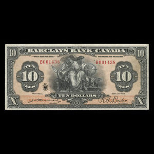 Canada, Barclays Bank, 10 dollars : 3 septembre 1929