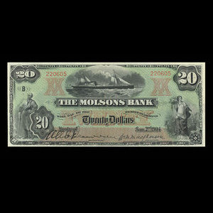 Canada, Molsons Bank, 20 dollars : 2 janvier 1904