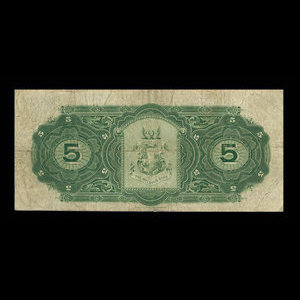 Canada, Molsons Bank, 5 dollars : 2 juillet 1918
