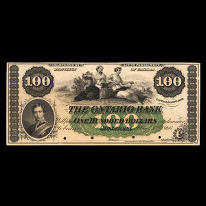 Canada, Ontario Bank, 100 dollars : 3 août 1860