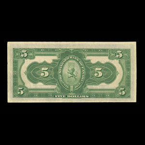 Canada, Standard Bank of Canada, 5 dollars : 2 janvier 1919