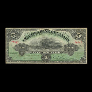Canada, Sterling Bank of Canada, 5 dollars : 25 avril 1906