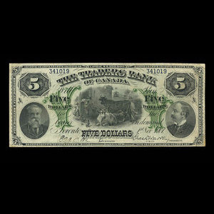 Canada, Traders Bank of Canada, 5 dollars : 1 novembre 1907