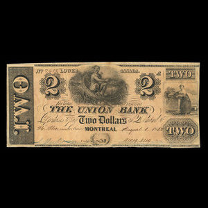 Canada, Union Bank, 2 dollars : 1 août 1838