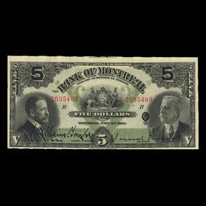 Canada, Banque de Montréal, 5 dollars : 3 novembre 1914