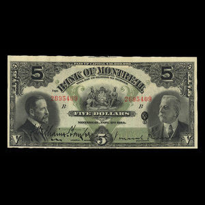 Canada, Banque de Montréal, 5 dollars : 3 novembre 1914