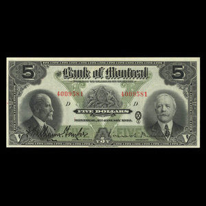 Canada, Banque de Montréal, 5 dollars : 2 janvier 1923