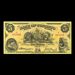 Canada, Bank of Toronto (The), 5 dollars : 2 janvier 1937