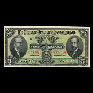 Canada, Banque Provinciale du Canada, 5 dollars : 31 janvier 1919